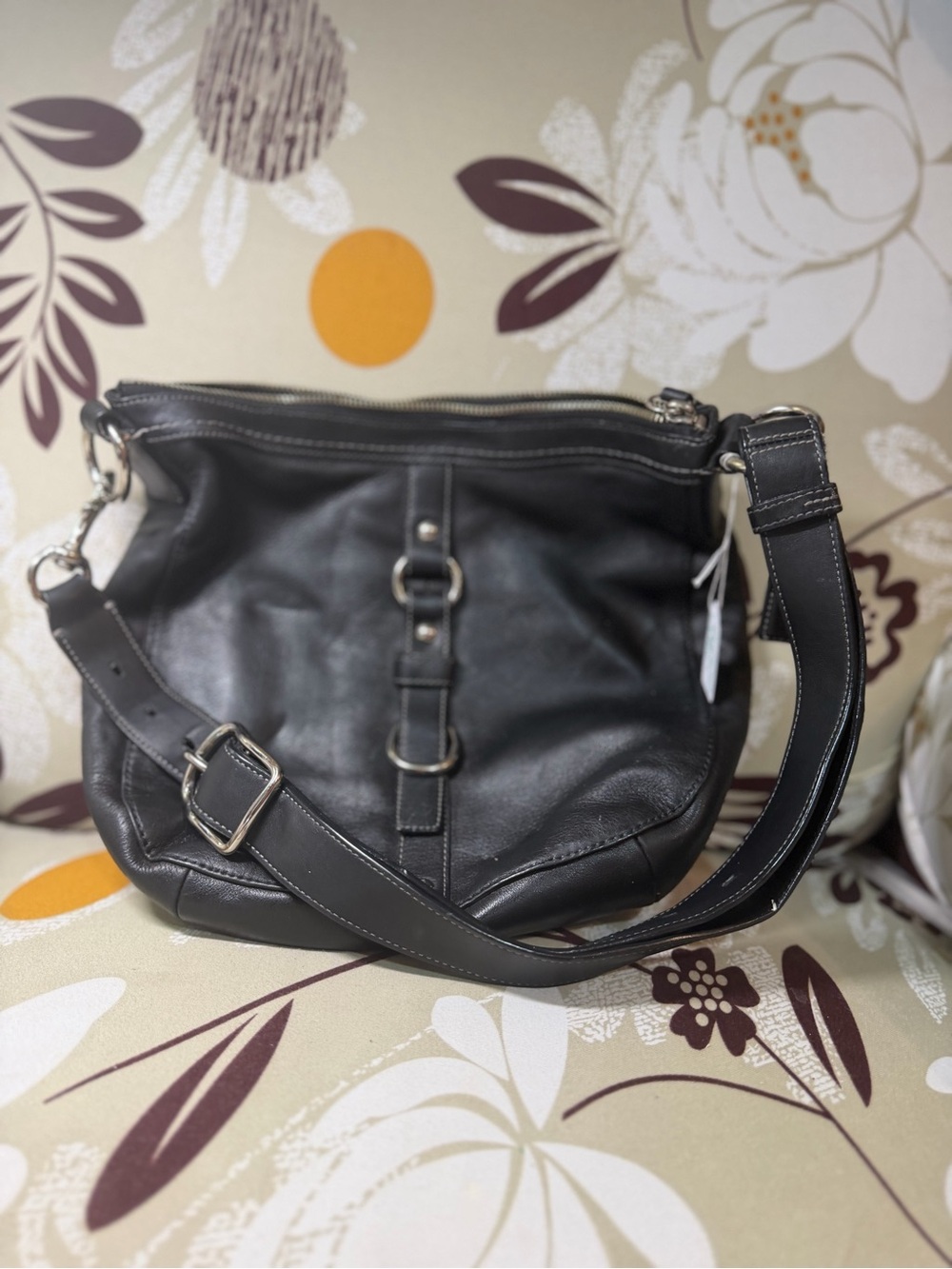 Leather Crossbody Bag in Dark Gray - Women's Shoulder Bag